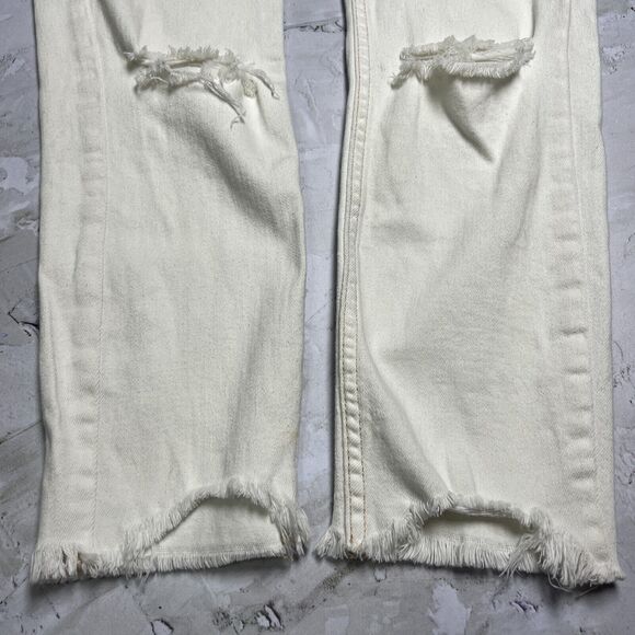 Free People SIZE 28 x 25 Distressed Crop Jeans White Straight Fray Hem Knee - Picture 7 of 10